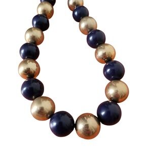 George Navy Blue and Gold Tone Large Beaded Statement Necklace